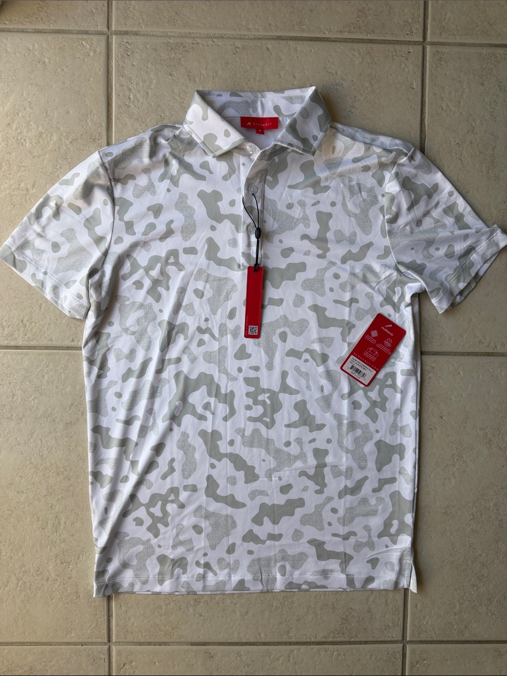 NWT Redvanly Men's White & Light Gray Camo Polo Shirt